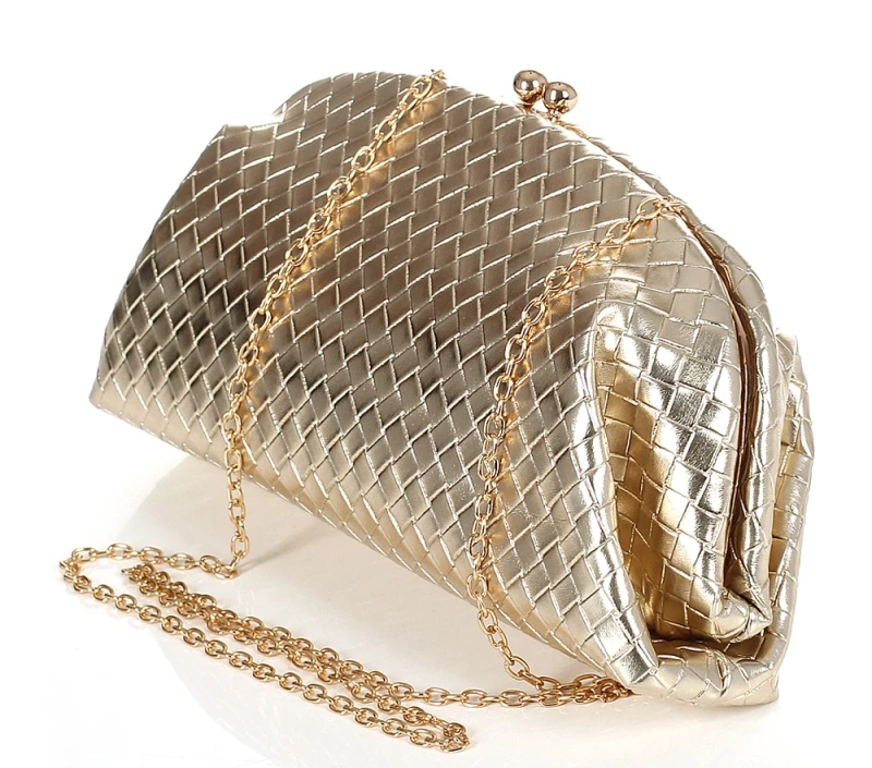 Elegancka Torebka Wieczorowa Kopertówka o Plecionej Fakturze – Pojemne Puzderko Wizytowe na Łańcuszku