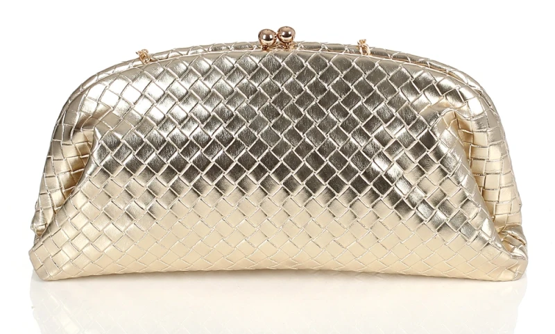 Elegancka Torebka Wieczorowa Kopertówka o Plecionej Fakturze – Pojemne Puzderko Wizytowe na Łańcuszku