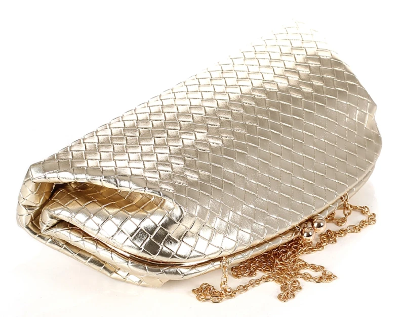 Elegancka Torebka Wieczorowa Kopertówka o Plecionej Fakturze – Pojemne Puzderko Wizytowe na Łańcuszku