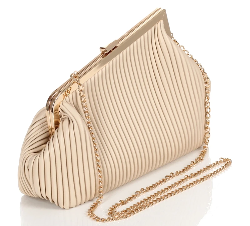 Gallantry Paris Wieczorowa Torebka Damska Plisowana Kopertówka – Duże Puzderko Wizytowe na Łańcuszku