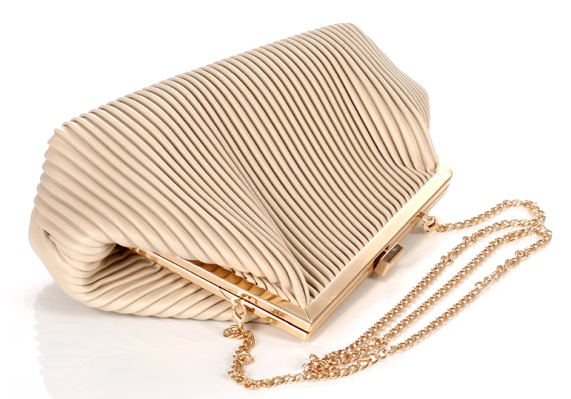Gallantry Paris Wieczorowa Torebka Damska Plisowana Kopertówka – Duże Puzderko Wizytowe na Łańcuszku