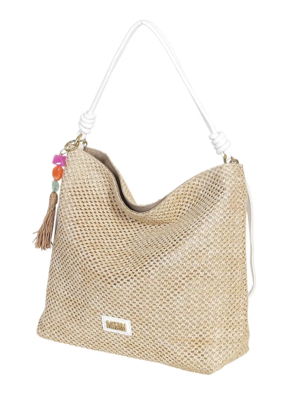 Pleciona torebka damska worek Coveri Italy – Stylowy shopper z brelokiem