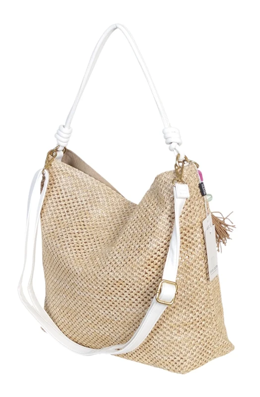 Pleciona torebka damska worek Coveri Italy – Stylowy shopper z brelokiem