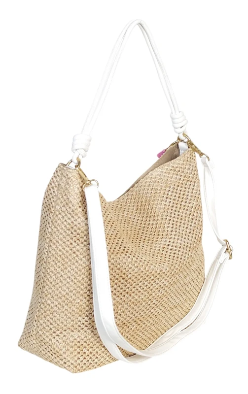 Pleciona torebka damska worek Coveri Italy – Stylowy shopper z brelokiem