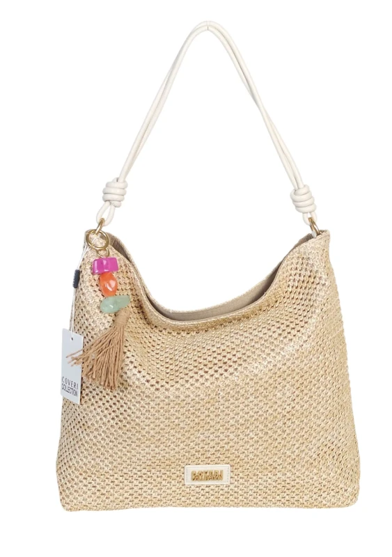 Pleciona torebka damska worek Coveri Italy – Stylowy shopper z brelokiem