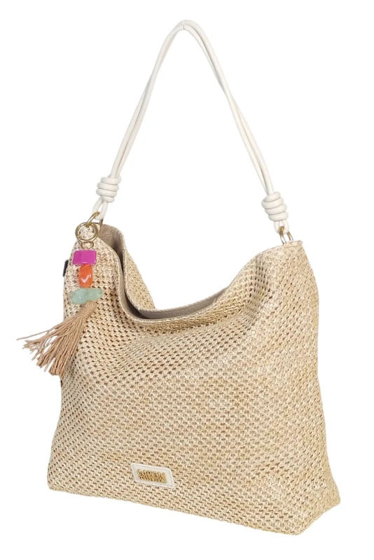 Pleciona torebka damska worek Coveri Italy – Stylowy shopper z brelokiem