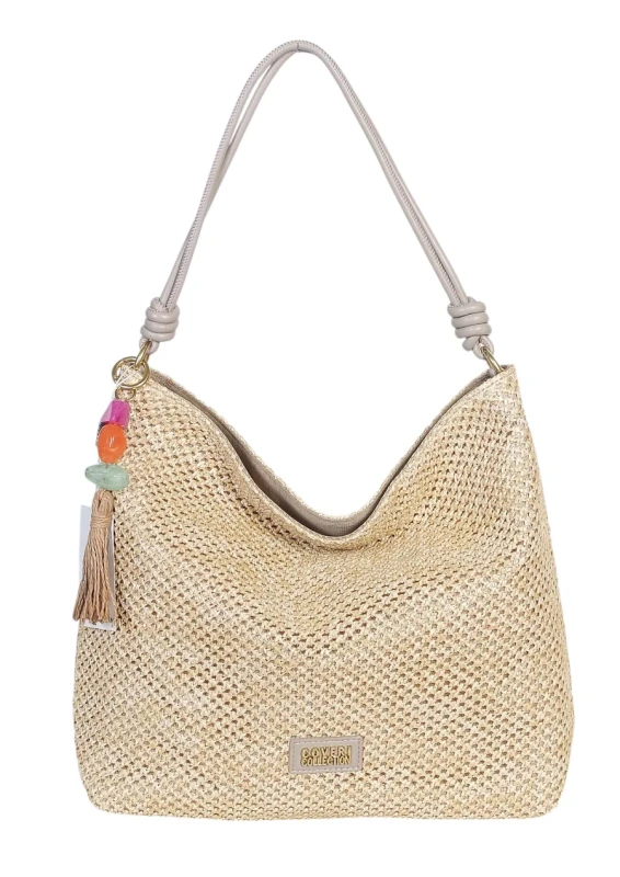 Pleciona torebka damska worek Coveri Italy – Stylowy shopper z brelokiem