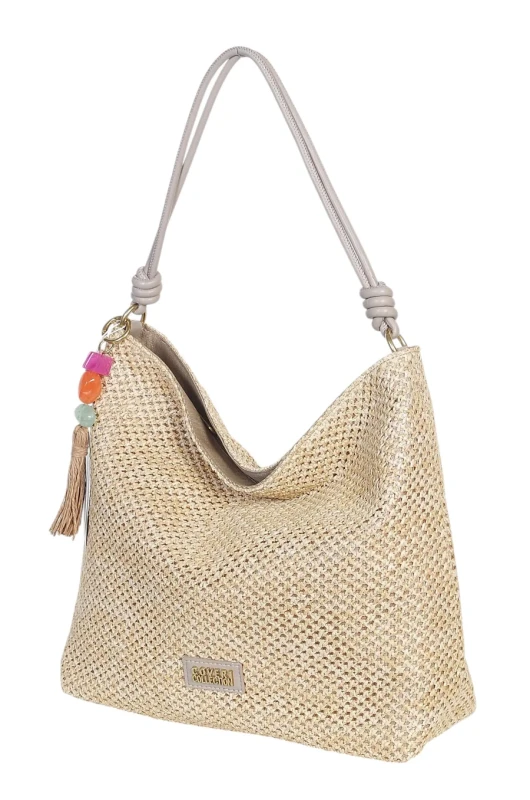 Pleciona torebka damska worek Coveri Italy – Stylowy shopper z brelokiem