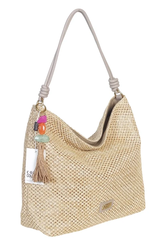 Pleciona torebka damska worek Coveri Italy – Stylowy shopper z brelokiem