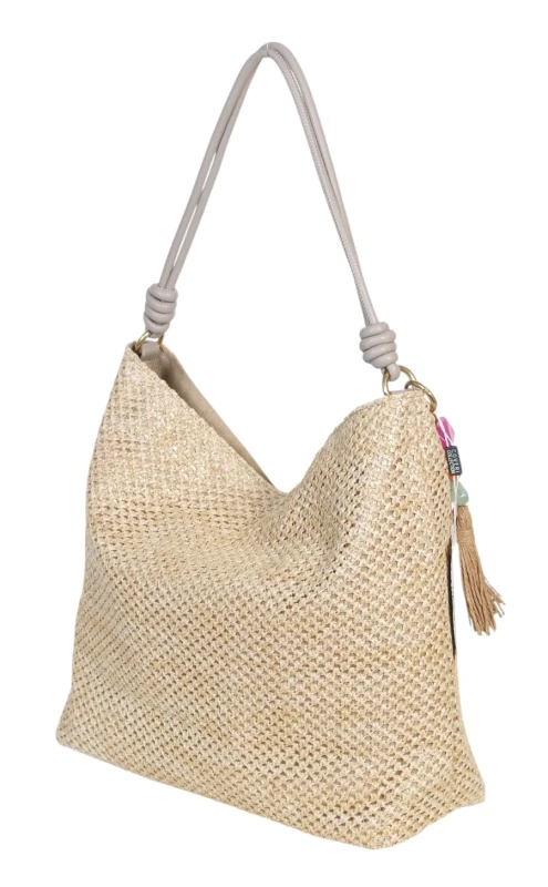 Pleciona torebka damska worek Coveri Italy – Stylowy shopper z brelokiem