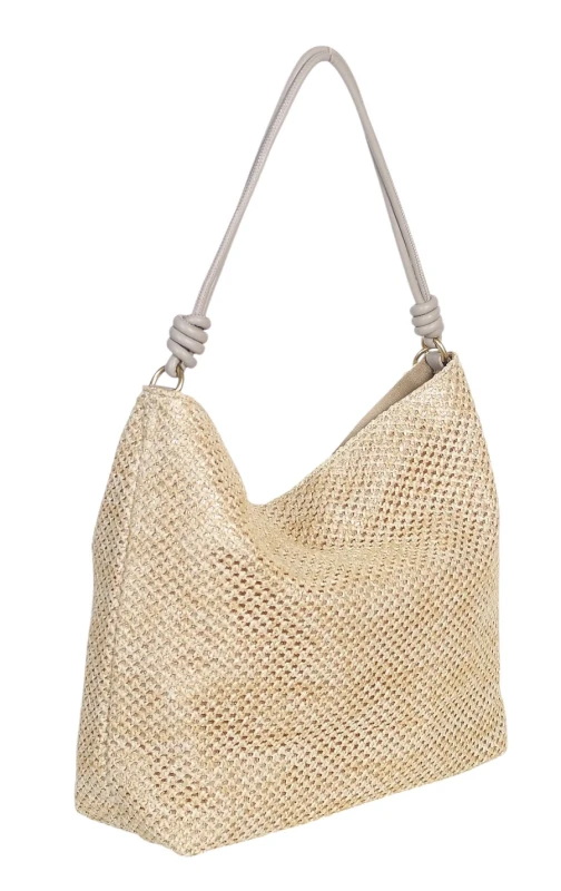 Pleciona torebka damska worek Coveri Italy – Stylowy shopper z brelokiem