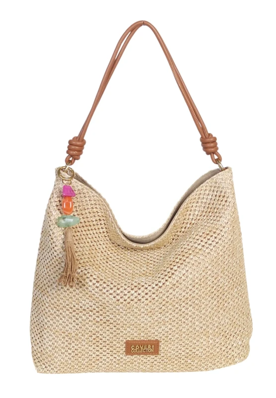 Pleciona torebka damska worek Coveri Italy – Stylowy shopper z brelokiem