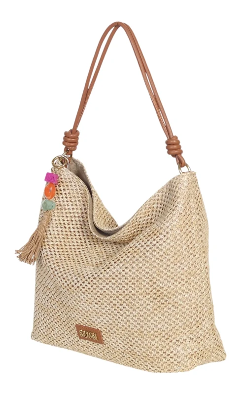 Pleciona torebka damska worek Coveri Italy – Stylowy shopper z brelokiem