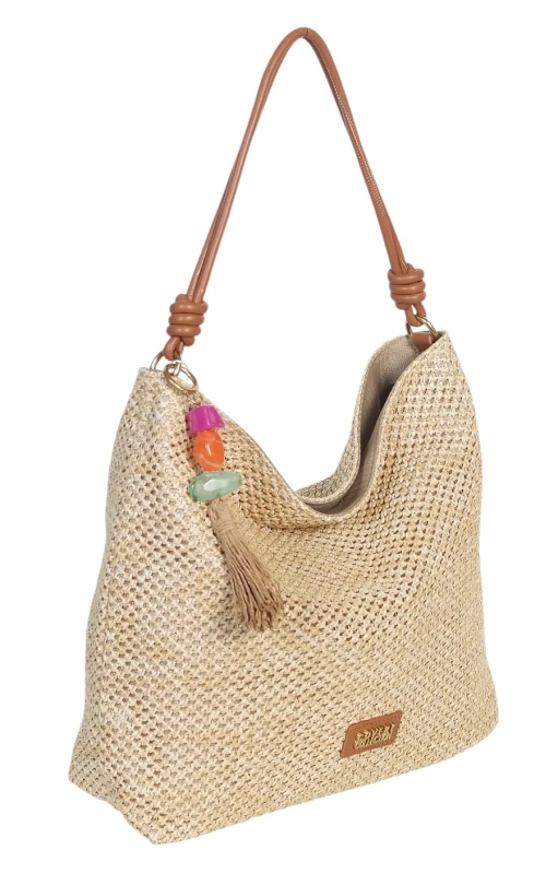 Pleciona torebka damska worek Coveri Italy – Stylowy shopper z brelokiem