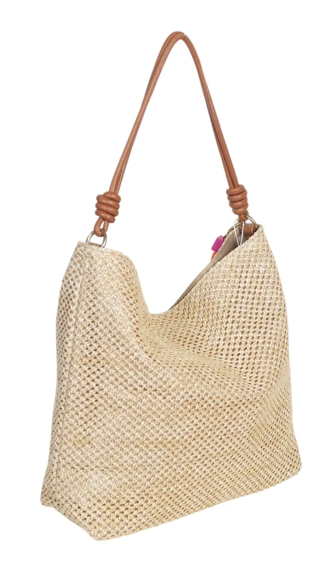 Pleciona torebka damska worek Coveri Italy – Stylowy shopper z brelokiem