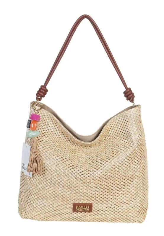 Pleciona torebka damska worek Coveri Italy – Stylowy shopper z brelokiem