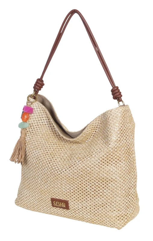 Pleciona torebka damska worek Coveri Italy – Stylowy shopper z brelokiem