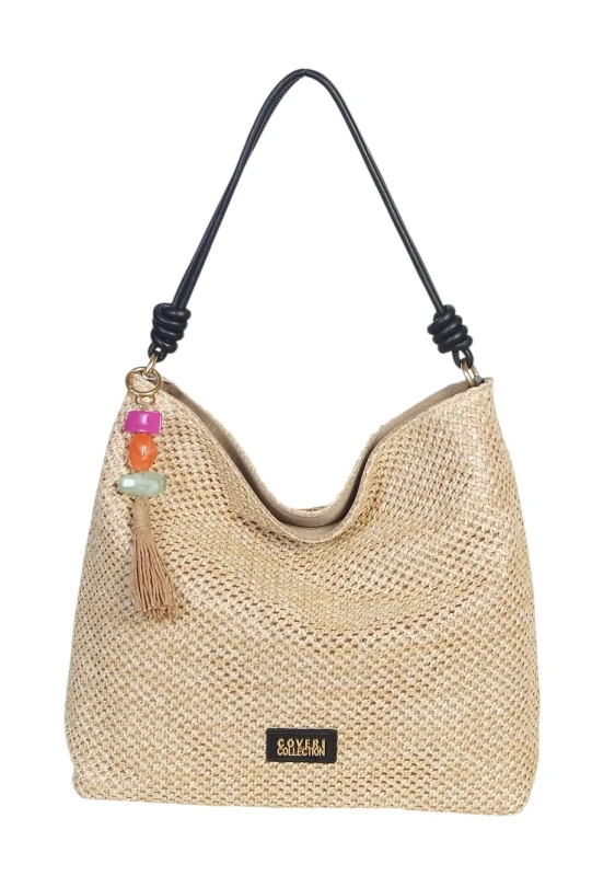 Pleciona torebka damska worek Coveri Italy – Stylowy shopper z brelokiem