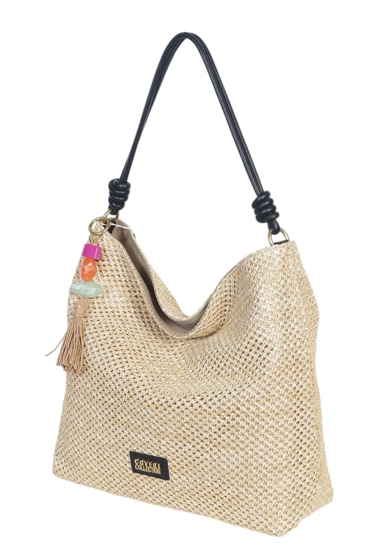 Pleciona torebka damska worek Coveri Italy – Stylowy shopper z brelokiem