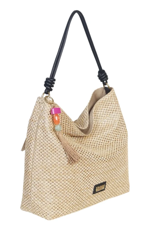 Pleciona torebka damska worek Coveri Italy – Stylowy shopper z brelokiem