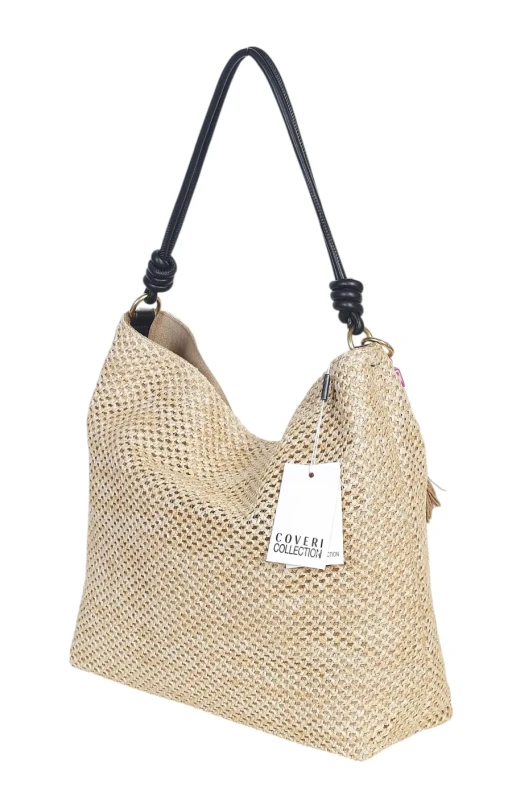 Pleciona torebka damska worek Coveri Italy – Stylowy shopper z brelokiem