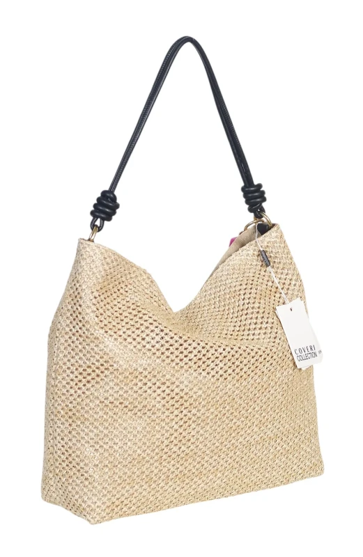 Pleciona torebka damska worek Coveri Italy – Stylowy shopper z brelokiem