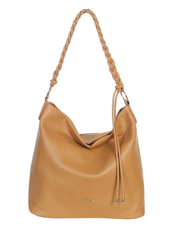 Torebka damska worek Coveri Italy – Miękka torba Mieści A4 Z plecioną rączką