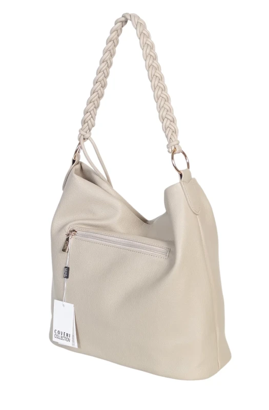 Torebka damska worek Coveri Italy – Miękka torba Mieści A4 Z plecioną rączką