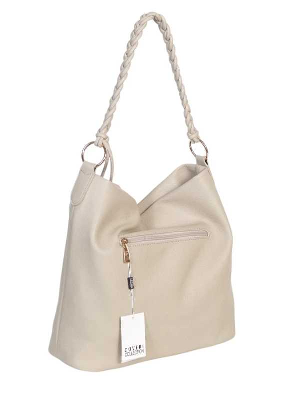 Torebka damska worek Coveri Italy – Miękka torba Mieści A4 Z plecioną rączką