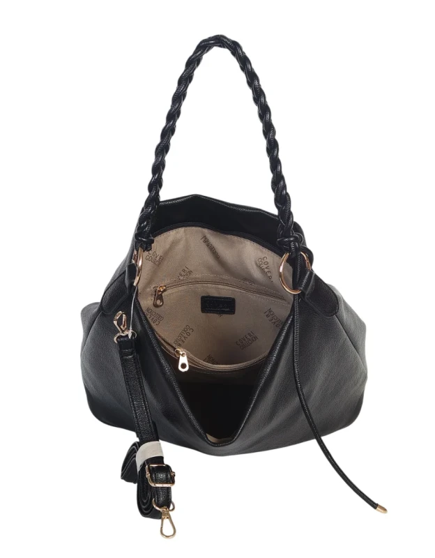 Torebka damska worek Coveri Italy – Miękka torba Mieści A4 Z plecioną rączką