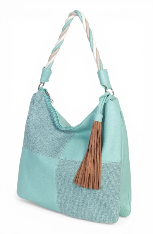 Torebka damska worek Max Fly Italy – plecionka z lnem i skręcana rączka