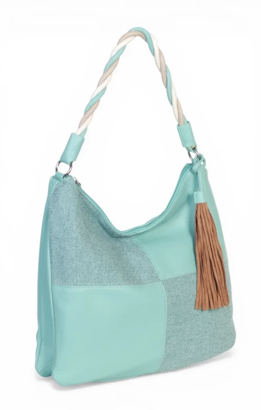 Torebka damska worek Max Fly Italy – plecionka z lnem i skręcana rączka