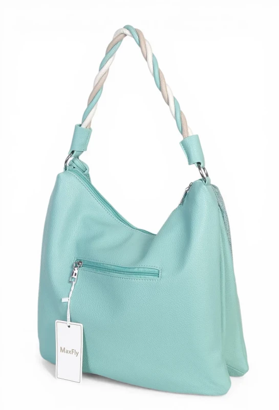 Torebka damska worek Max Fly Italy – plecionka z lnem i skręcana rączka