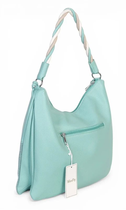 Torebka damska worek Max Fly Italy – plecionka z lnem i skręcana rączka