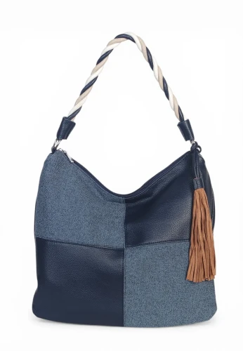 Torebka damska worek Max Fly Italy – plecionka z lnem i skręcana rączka