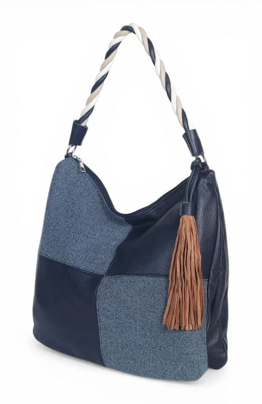 Torebka damska worek Max Fly Italy – plecionka z lnem i skręcana rączka