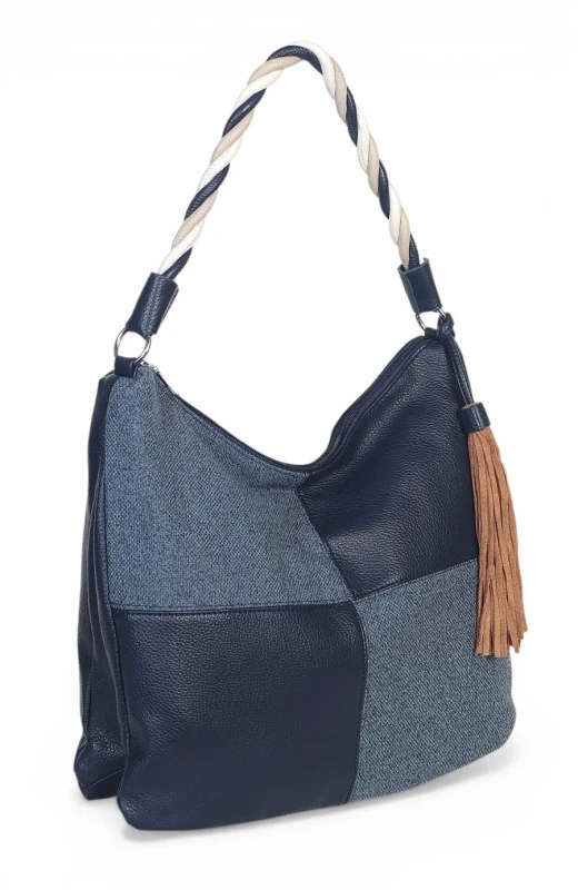 Torebka damska worek Max Fly Italy – plecionka z lnem i skręcana rączka