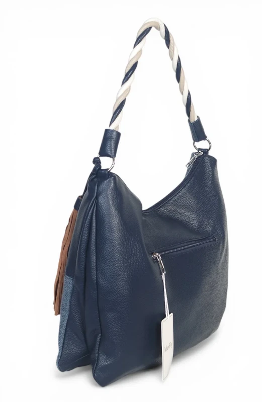 Torebka damska worek Max Fly Italy – plecionka z lnem i skręcana rączka