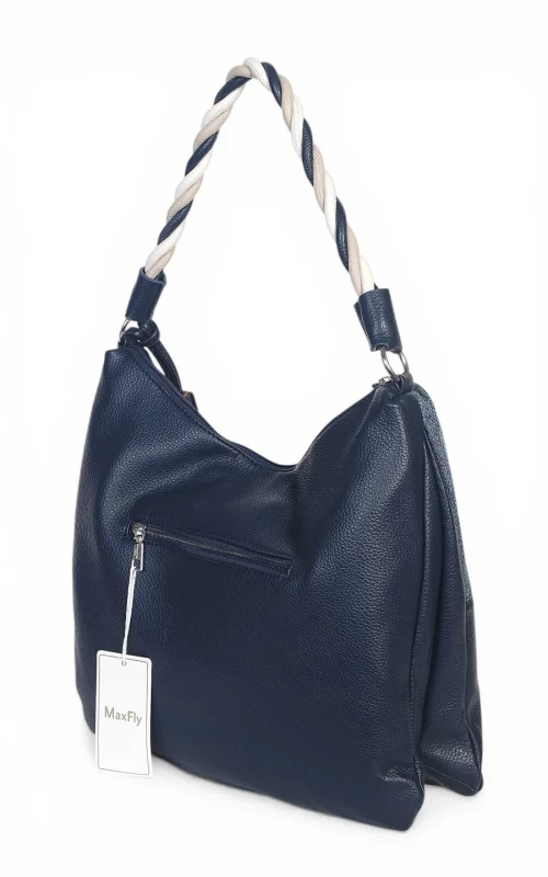 Torebka damska worek Max Fly Italy – plecionka z lnem i skręcana rączka