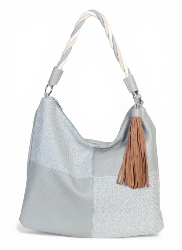 Torebka damska worek Max Fly Italy – plecionka z lnem i skręcana rączka