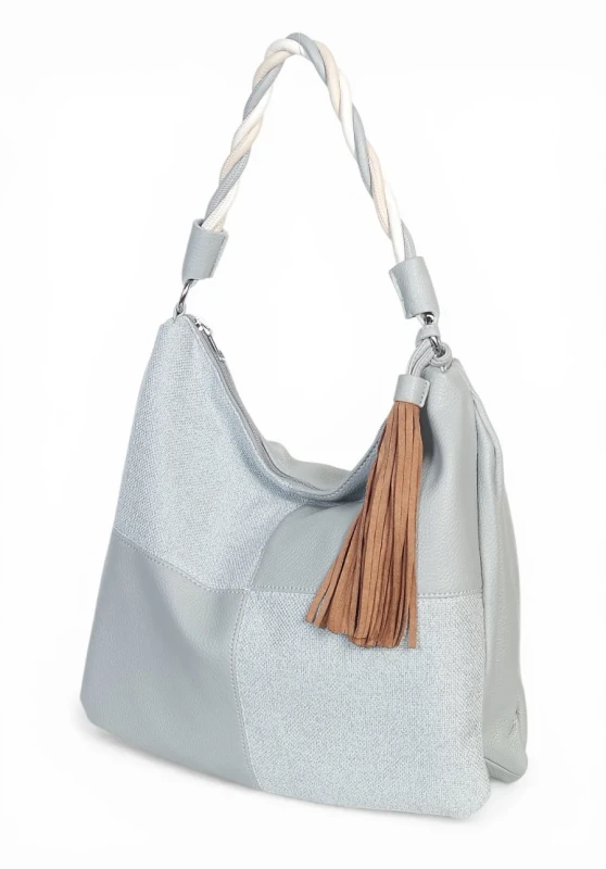 Torebka damska worek Max Fly Italy – plecionka z lnem i skręcana rączka