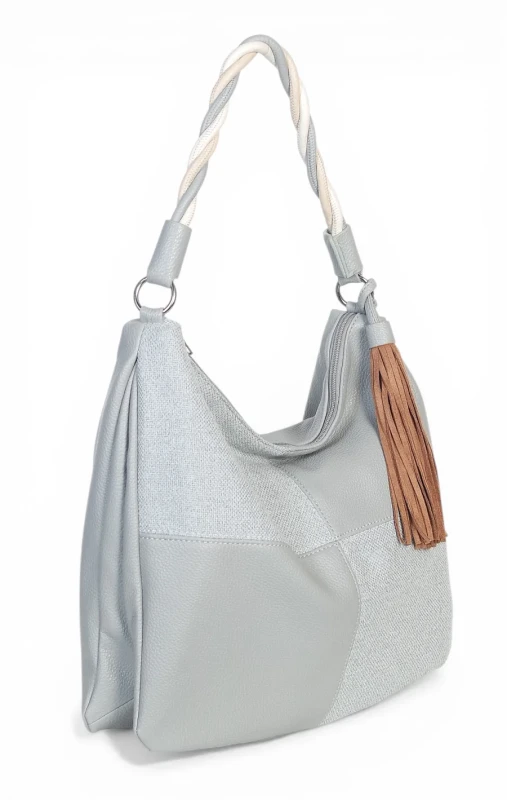 Torebka damska worek Max Fly Italy – plecionka z lnem i skręcana rączka