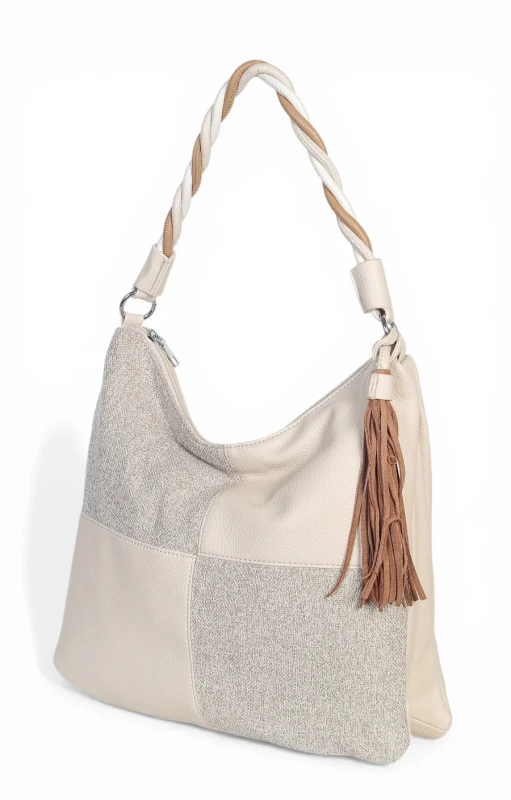 Torebka damska worek Max Fly Italy – plecionka z lnem i skręcana rączka