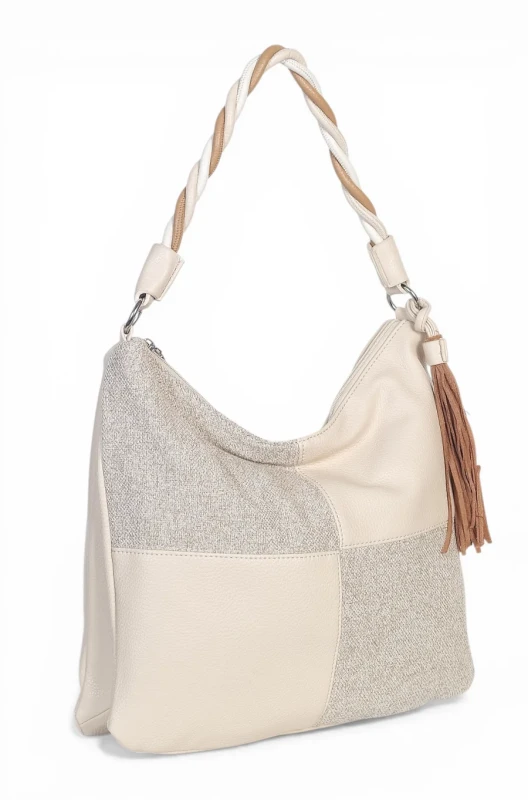 Torebka damska worek Max Fly Italy – plecionka z lnem i skręcana rączka