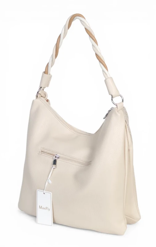 Torebka damska worek Max Fly Italy – plecionka z lnem i skręcana rączka