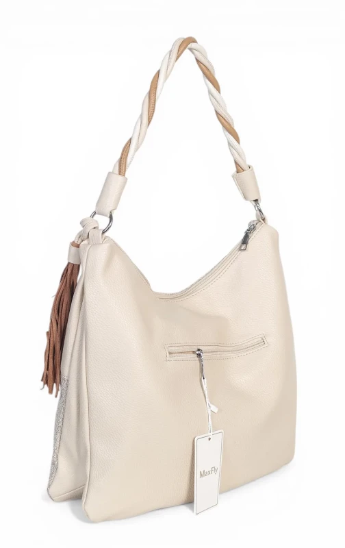 Torebka damska worek Max Fly Italy – plecionka z lnem i skręcana rączka