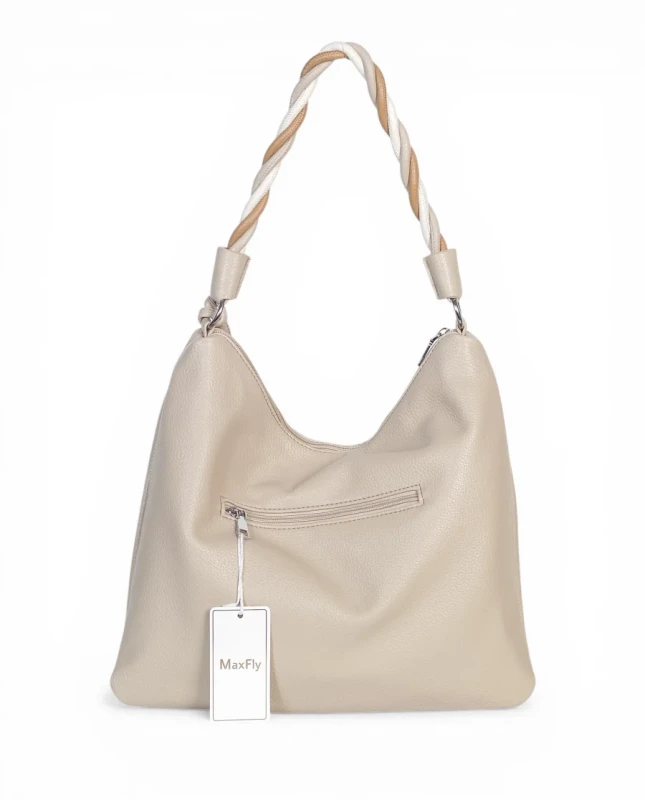 Torebka damska worek Max Fly Italy – plecionka z lnem i skręcana rączka