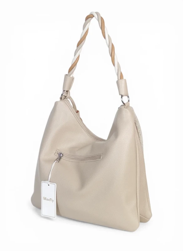 Torebka damska worek Max Fly Italy – plecionka z lnem i skręcana rączka