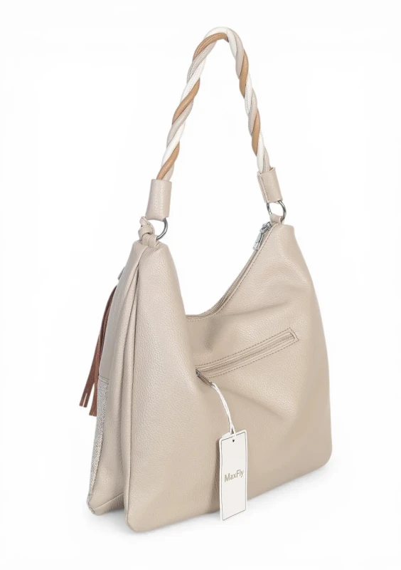 Torebka damska worek Max Fly Italy – plecionka z lnem i skręcana rączka