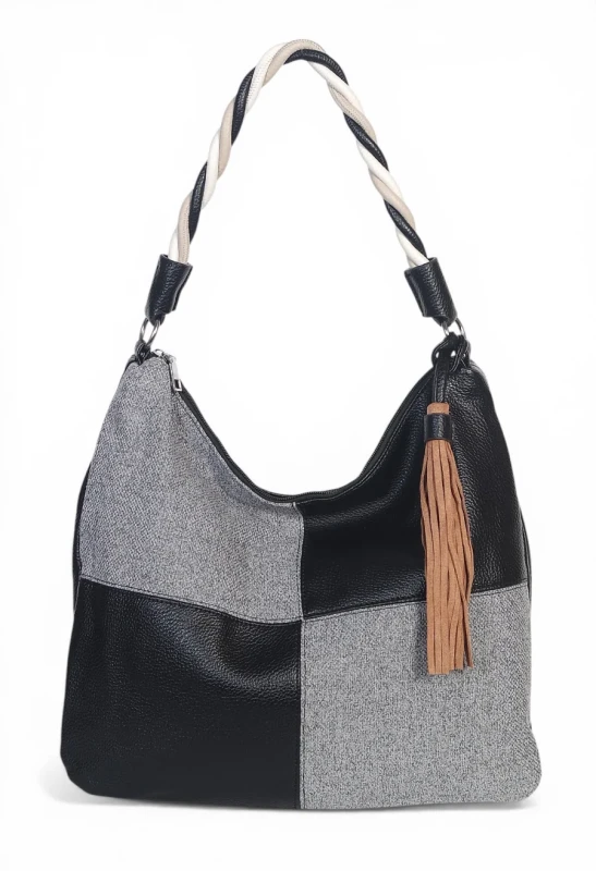 Torebka damska worek Max Fly Italy – plecionka z lnem i skręcana rączka